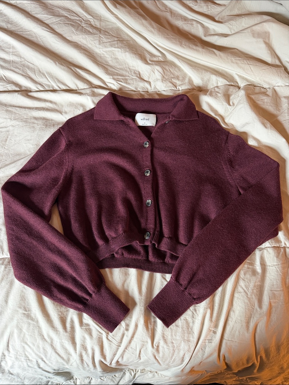 Wilfred Wine Cropped Button-Up Collared Cardigan
